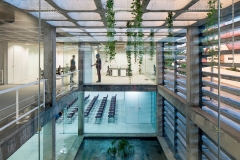 double-height courtyard evening view